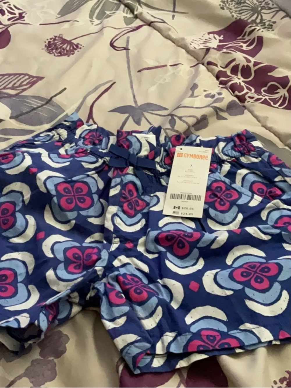 Gymboree Navy Blue Shorts with Pink & Light Blue Floral Print, pink matching top